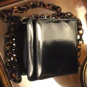 Black Patent Shoulder Bag with Tortoise Link Chain